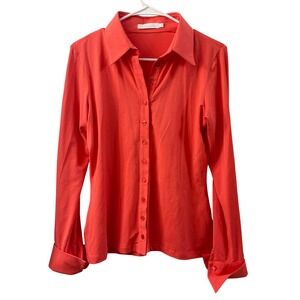 Anne Fontaine Coral Orange Cotton Stretch Button Down Shirt 42/M Quiet Luxury